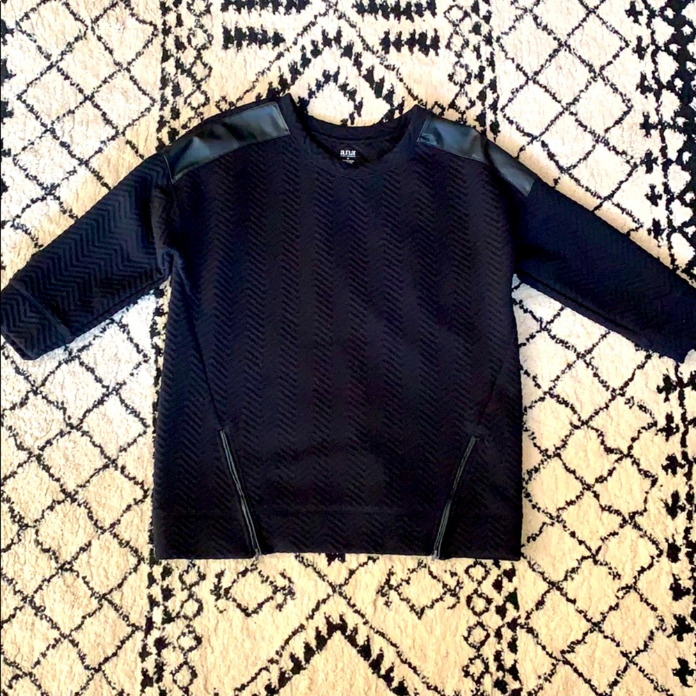 a.n.a Black Sweater w/ Leather and Zipper Detail